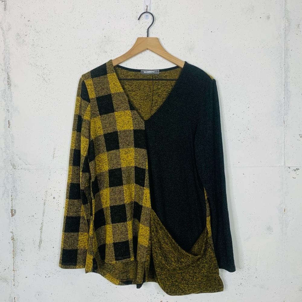 Alembika Yellow Checkered Lagenlook Tunic Blouse